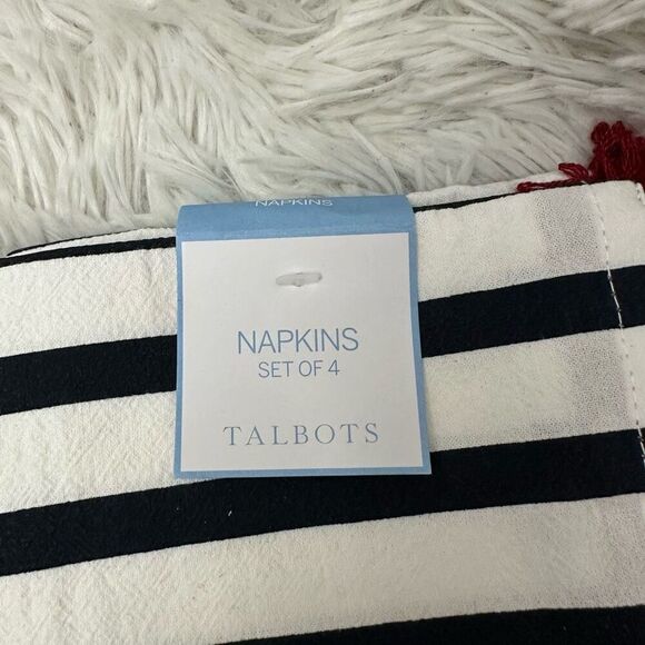 Talbots 4 Piece Napkins - Striped Blue & Red Fringes with Embroidered Shell Prin - Picture 3 of 7
